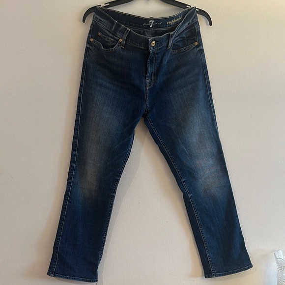 7 For All Mankind Blue Cropped Jeans with Vintage Wash - PRELOVED - Picture 1 of 9